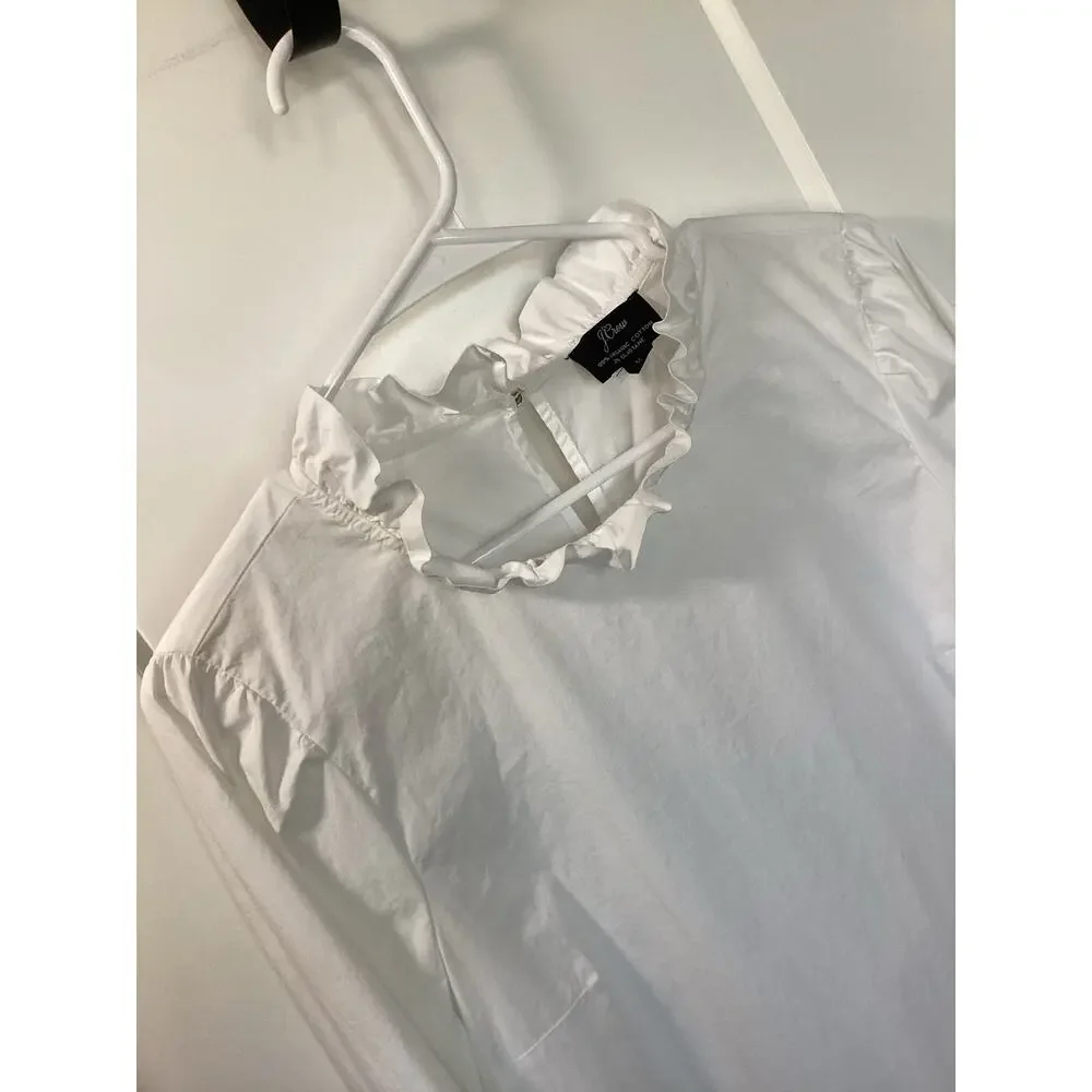 J. Crew White Ruffle Neck Long Sleeve‎ Top Size Medium blouse